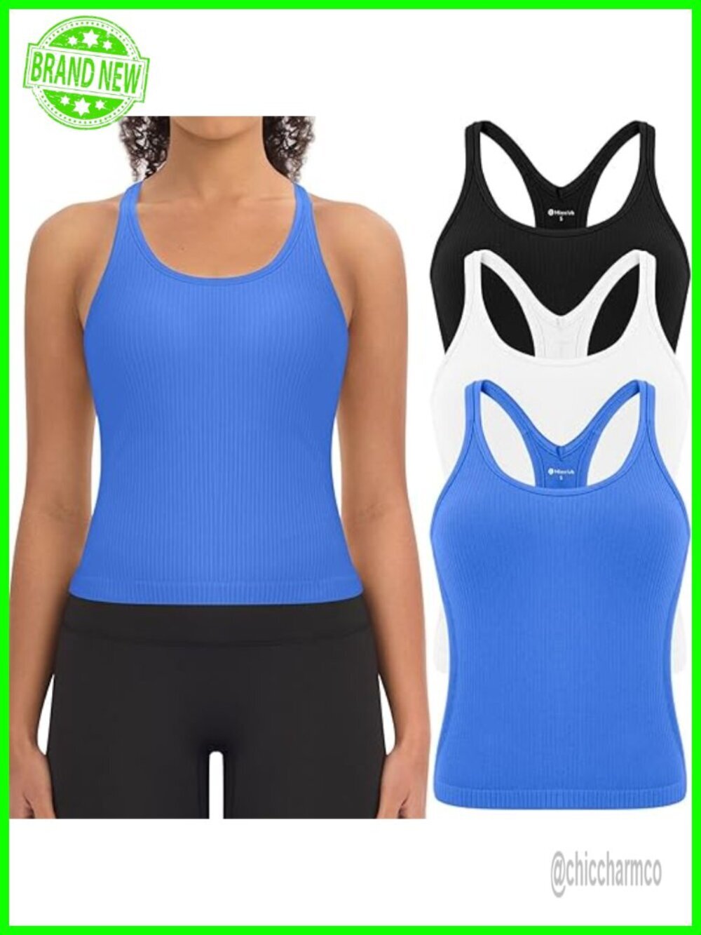 3 Pack Racerback Crop Tank Tops with Built in Bra for Women Workout Yoga
